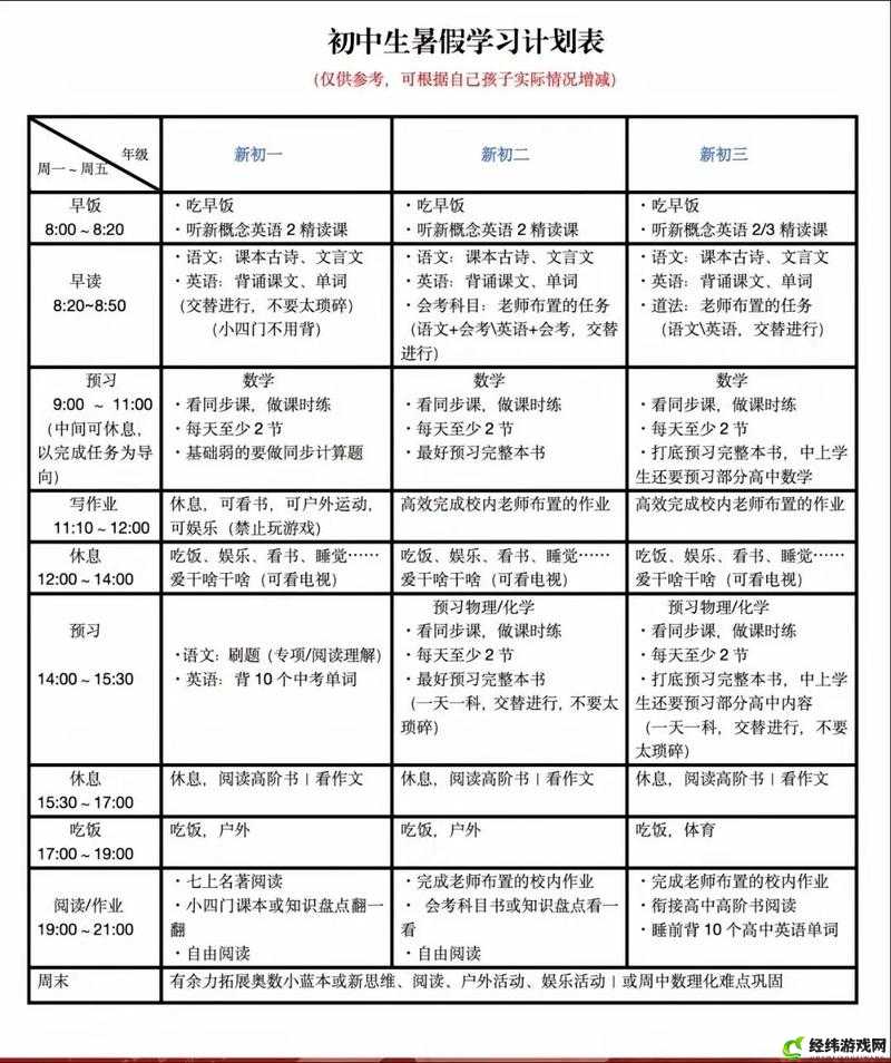 女生暑假自辱 30 天计划表：发育为主